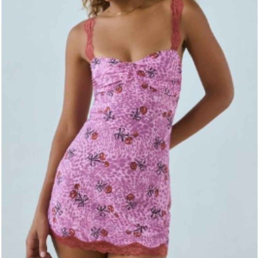 Floral Pink Mini Dress with Lace Straps